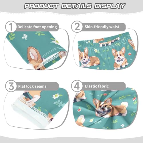 Corgi Puppy Girls' Leggings Toddler Doodles Kids Yoga Pants Dance Active Tights 4T3