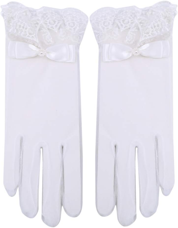 Ellepigy Bridal Short Lace Full Finger Gloves Wedding Mitts Ivory Wedding Glove