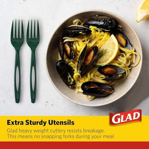 image for Glad Plastic Heavy Duty Forks, 70ct Green Cutlery Forks | Green Forks|
