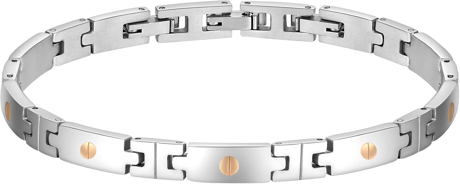 Mens Bracelet Stainless Steel, Classic Square Link bracelets for men, Fashion and Charm Jewelry Bracelet, Adjustable Fold Over Clasp Link Bracelets for Men Husband Father Boyfriend