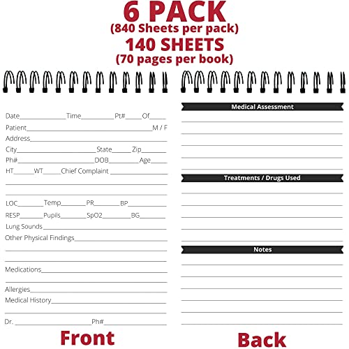 emt vital statistics notepad - 6 pack vitals notebook for first responder note pad medical paramedic gear and supplies perfect emsemt gifts