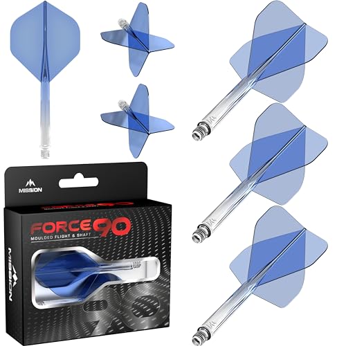 Mission Darts Force 90 | Integrated Precision Moulded Dart Flight and Shaft System, Pack of 3 Professional Highly Durable Combined Dart Flights and Stems | Standard No.2 (Blue Gradient, Medium)