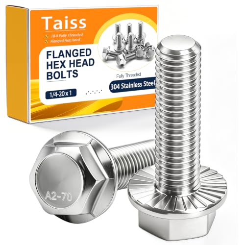 Image of Taiss 25PCS 1 /4-20 x 1 Flanged Hex Head Bolts 304 Stainless Steel,Flange Hexagon Screws Fully Threaded 1 /4 Stainless Steel Bolts,1 /4 Bolt