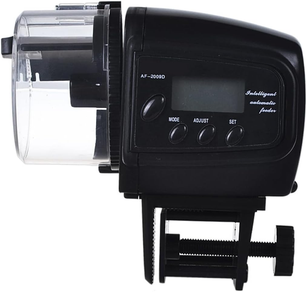 Gadpiparty Automatic Fish Feeder LCD Timer Adjustable Clamp for Aquarium Tank Feeding Manual Auto Mode Battery Operated Black