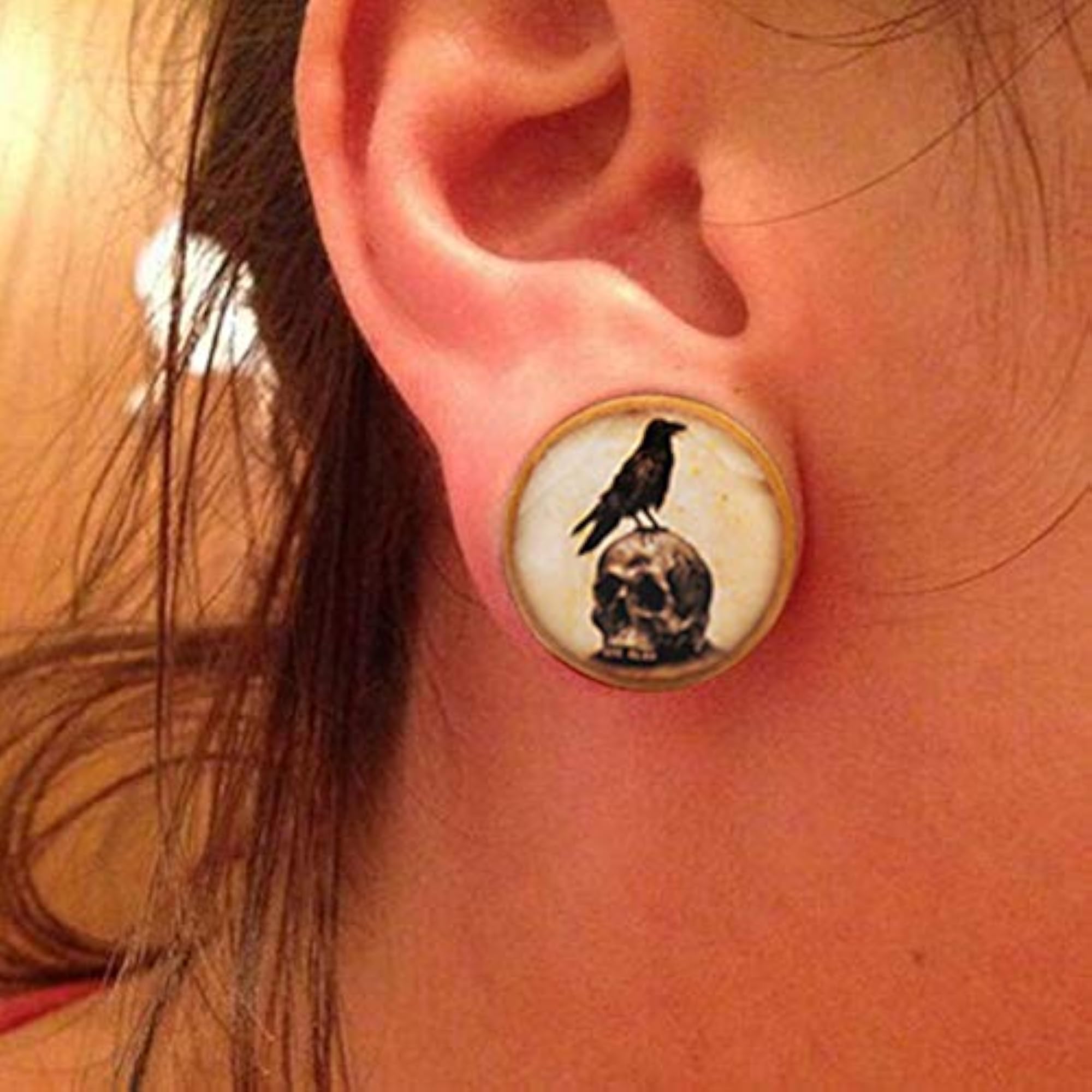 Wood Ear Gauge Plugs Skull Double Flared Saddle Plugs