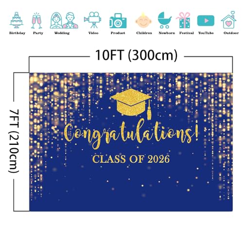Mocsicka fondo de graduación 10x7ft azul oro brillo miniatura 4