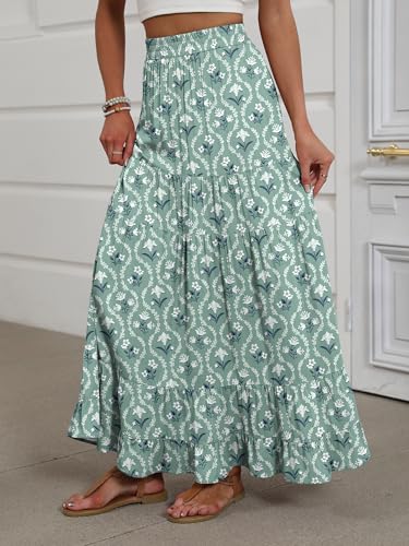 Image of ANRABESS Womens Maxi Skirt Elastic High Waist Swing Tiered A-line Flowy Pleated Boho Beach Vacation Long Skirts