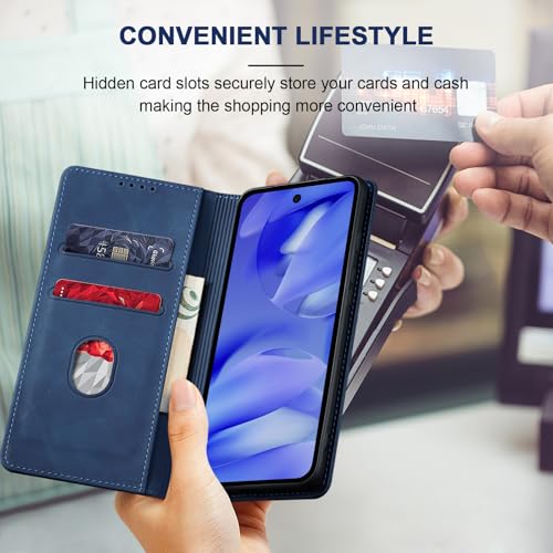 Image of Jasonyu Flip Wallet Case for Google Pixel 9A,Leather Magnetic Folio Cover with Card Holder,Kickstand - TPU Shockproof Durable Protective Phone Case,Blue