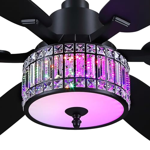 Kviflon 52 Inch RGB Fandelier Crystal Chandelier Ceiling Fans with Lights
