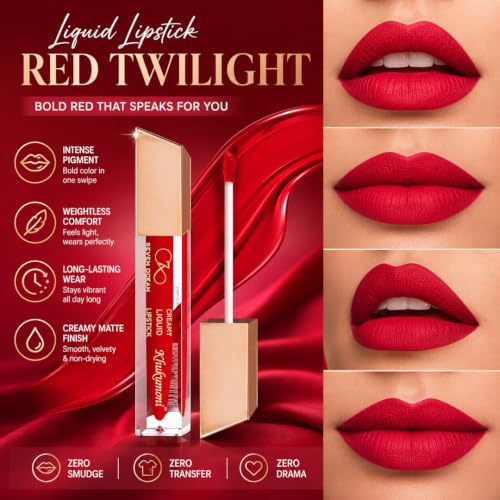 Image of Khukumoni Red Twilight Liquid Lipstick | Waterproof Matte Lipstick for Women | Smudge-Proof, Long Lasting | Daily Use (5ml)