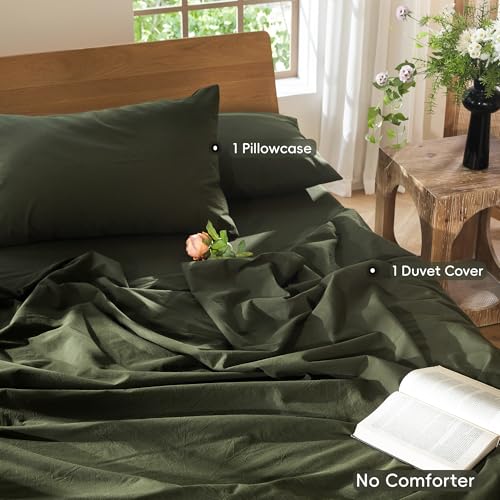Image of MooMee Duvet Cover Set 100% Washed Cotton Linen Like Twin | Relaxed Linen-like Texture. Soft, Breathable & Long-lasting Comfort. Lightweight. Hidden Zipper with 8 Interior Corner Ties