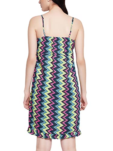 Image of Clovia Women's Crepe Striped Resort Wear Slip Dress with Ruffles