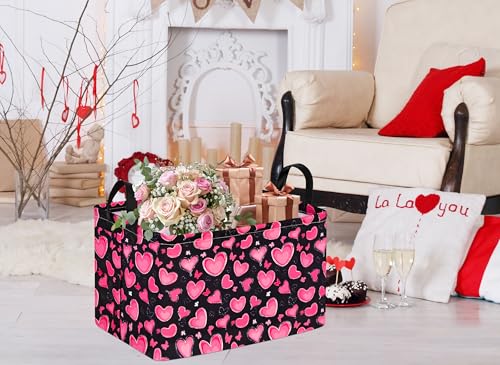 Image of MAIZMZ Empty Gift Basket for Girls Heart Print Storage Cube for Women, Closet Shelf Waterproof Organizer Bins with Handles Nursery hamper Kids Toys Books Box Room Deco
