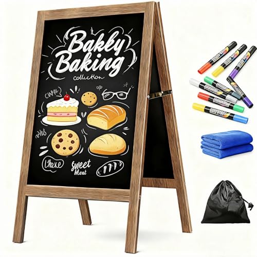 KISENG A Frame Wood 40"X20" Standing Chalkboard Sign, Sandwich Aframe