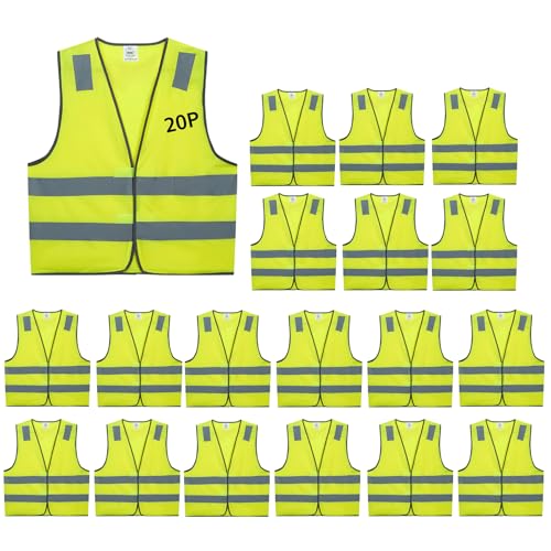 Lavori-AK Safety Vests 10 Pack - Yellow Reflective High Visibility Construction ANSI Class 2 Work Vest for Men,Woman,Hi Vis Vest Mesh and Neon Silver Strip