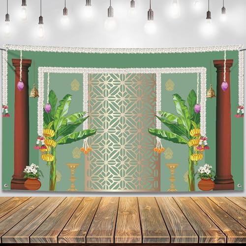KatchOn Indian Pooja Banana Leaf Backdrop Decoration 7.5X5 Feets