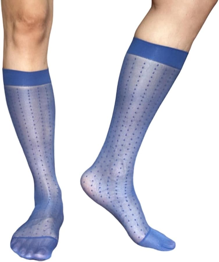 Super Thin Transparent Men's Sheer Socks Dot Patterned Long Tube Stockings for Formal Event with Breathable Nylon