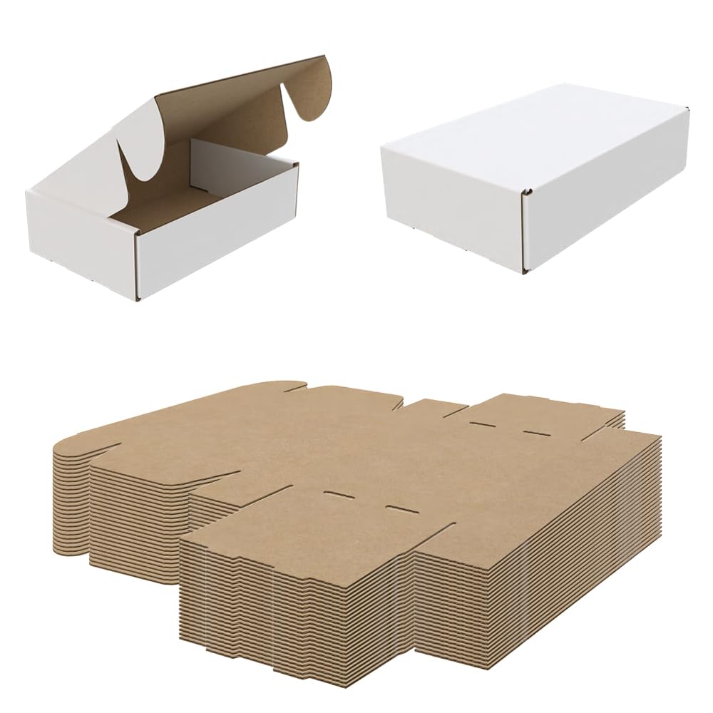 200x120x50mm || 8x5x2" Inches || Pack of 100 || AKAR Strong Die Cut Postal Mailing Cardboard Boxes White Small Parcel Ideal for Gift Packet DVD Jewellery Shipping Box Die cut boxes