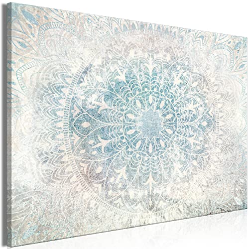 decomonkey Cuadro Lienzo Mandala 90x60 cm 1 pieza Impresión Decoración Cuadro De Pared Material Tejido no Tejido Gráfica Foto Salon Oriente Ornamento Blanco Azul Cover