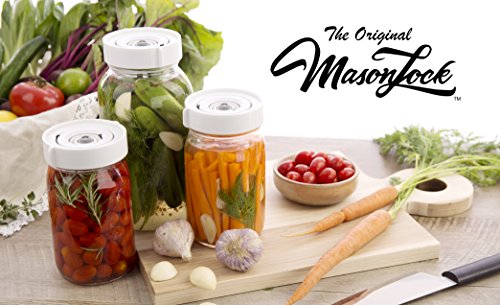 Premium Easy Wide-Mouth Fermenting Kit: Waterless Airlock Fermenter Lids Set With Day & Month Tracker, Pump, Guide. Ferment Sauerkraut, Pickles, Probiotics. Time Saver (Farmhouse White, 6 Pack) #TOP2