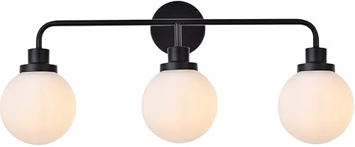 Living District Interior moderno hogar decorativo brillante techo Hanson 3 luces baño aplique en negro con pantalla esmerilada