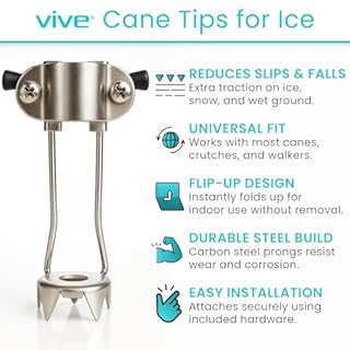 Vive Cane Tips for Ice - All Terrain Heavy Duty (2 Pack) Metal Retractable 4-Prong Hiking Attachment - Replacement Grip for Walking Sticks, Trekking Pole, Crutches, Tip Points for Winter Snow Safety