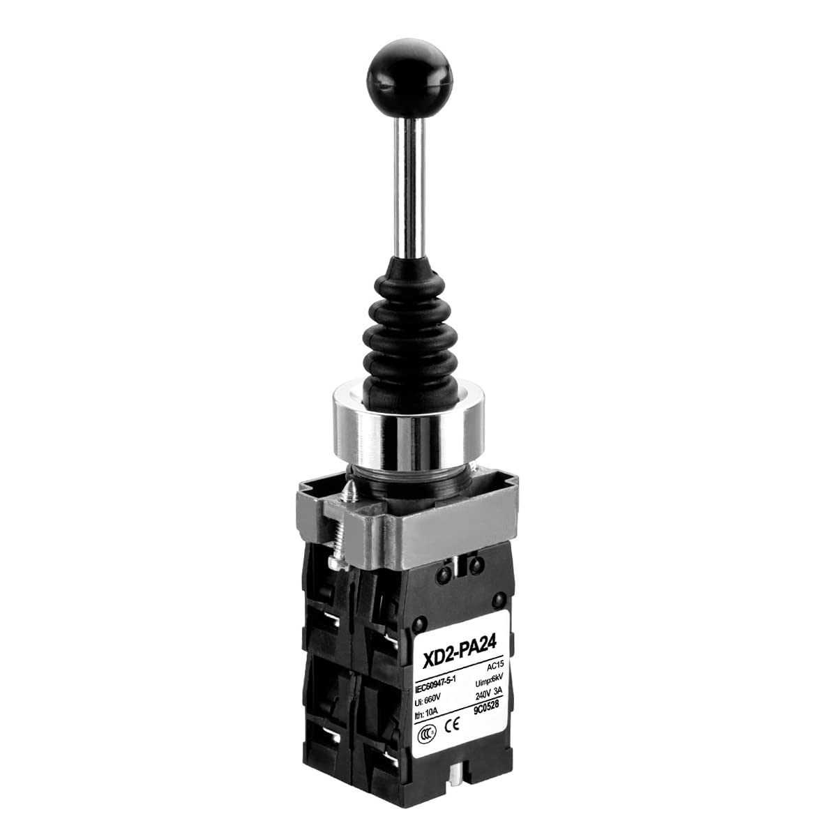 Heschen Monolever Joystick Switch, XD2-PA24, SPST, 4NO, 4 Direction Momentary Type, Ui AC660V, Ith 10A, Black