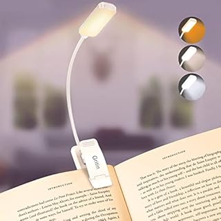 Gritin 9 LED Book Light, 3 Eye-Protecting Modes Reading Light Book Lamp (Warm&Cool White Light) -Stepless Dimming, Rechargeable, Long Battery Life, 4-Level Power Indicator -White