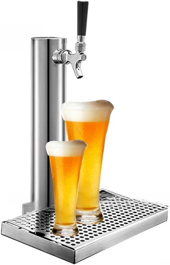Kegerator Tower Kit in Stainless Steel, Draft Beer Tap Tower Dispenser with Drip Tray, Tap Beer Conversion Kit, for Bars and Restaurants,1 Faucet