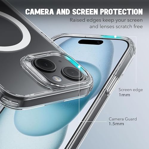 Image of Kratos Transparent Clear Case Cover Compatible with iPhone 15 Plus - Anti-Yellowing, Wireless Magnetic Charging Case with Raised Edge Camera & Screen Protection, Shock-Resistant Design