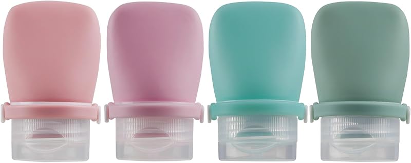 Frascos de silicone para viagem BienBion, 30 mL, Pacote com 4, Verde e Rosa