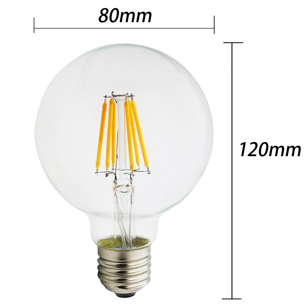 G80 E27, nowe żarówki LED Edison, żarówki energooszczędne, przyjazne dla środowiska, 6 W, AC 220 V, sferyczna żarówka, 2200 K, ciepła biel, kryształowo czyste szkło, 6 sztuk