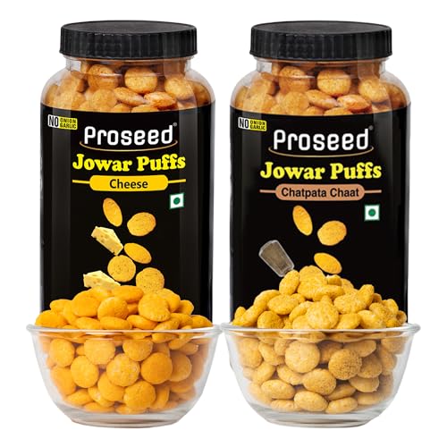Image of Proseed Jowar Puffs (Cheese & Chatpata Chaat) | 150g x 2 Packs (Total 300g) | Slow Roasted & 100% Veg | No Refined Flour, Sugar & Trans-Fat | Gluten Free | No Palm Oil | Healthy, Millet Snacks