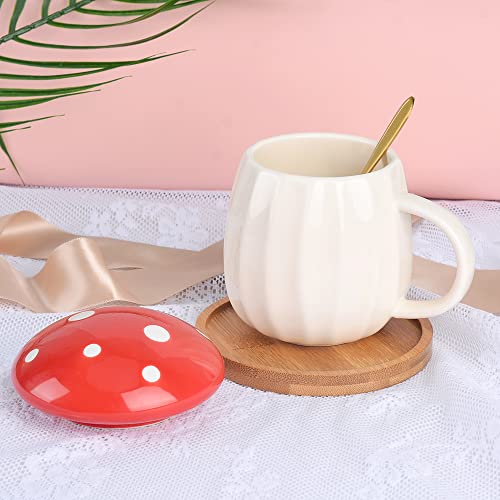 Mushroom Mug, Cute Coffee Mug with Lid, Flower Spoon and Mushroom Coaster, Kawaii Tea Cup with Tea Influser - Image 4