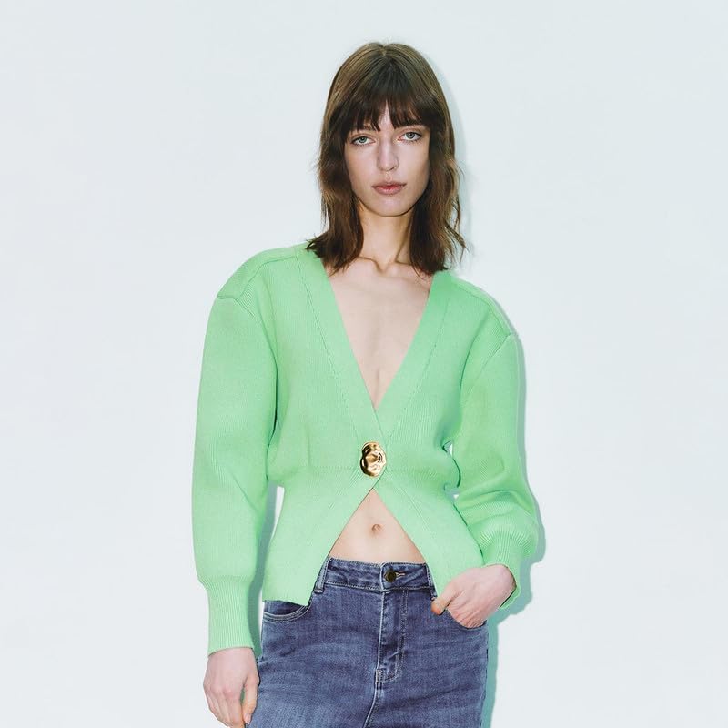 Image of URBAN REVIVO Women Knitted Cardigans Long Sleeve V-Neck Lightweight Sweater One Leaf Button Down Outwear