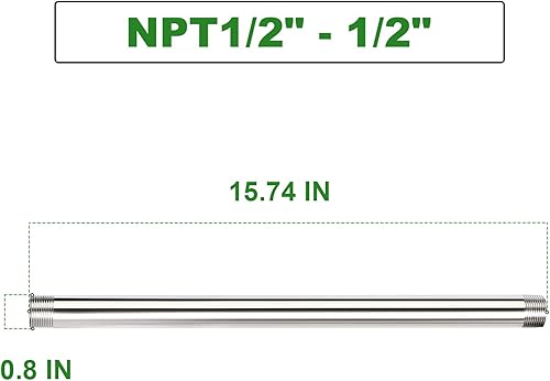 Miniatura 315 de TAISHER 2 accesorios de tubería de acero inoxidable, 1/2 "NPT x 1/2" NPT macho roscado, tubo fundido de pezón de 6 pulgadas de longitud 1.969 in
