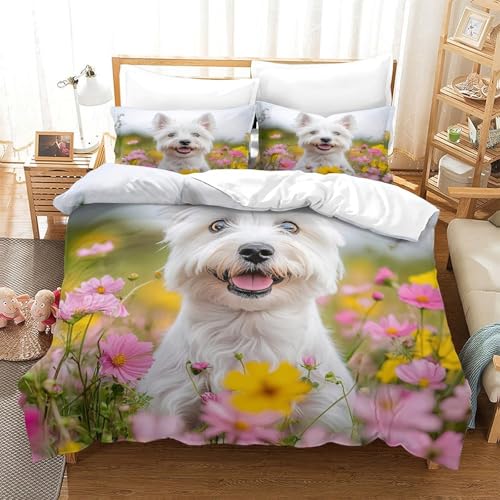 Housse de couette chien blanc 3D en microfibre douce pour lit double