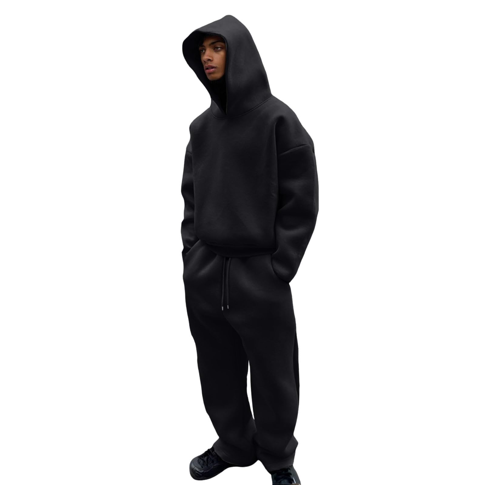 Conjunto genérico de 2 piezas para hombre de algodón alto y pantalón para correr deportivo clásico, suave, cuello redondo, hogar, primavera, suave, ajuste regular, atuendo de ocio y viaje chic A135