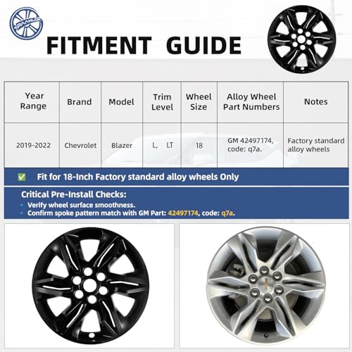 Paanlok 18 Inch Gloss Black Wheel Skins for 2019-2022 Chevrolet Blazer L / 1LT / 2LT / 3LT, Fits OEM Alloy Wheels #42497174 & #84853171, Snap-On ABS Wheel Covers, 4-Pack by PAANLOK - Used condition - Image 2