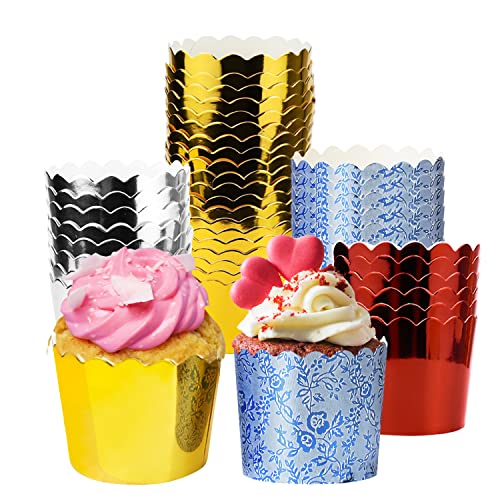 Encuryna 100 Pirottini di Carta per Cupcake e Muffin, Avvolgitori Metallici, Formine per Compleanni, Matrimoni, Feste Natalizie (1# Bianco