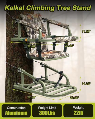 Image of Kalkal Climbing Tree Stand, Foldable Treestand for Deer Hunting with Tree Stand Harness and Camo Thickened Seat Cushion, Comfortable & Portable Climber hunting gear