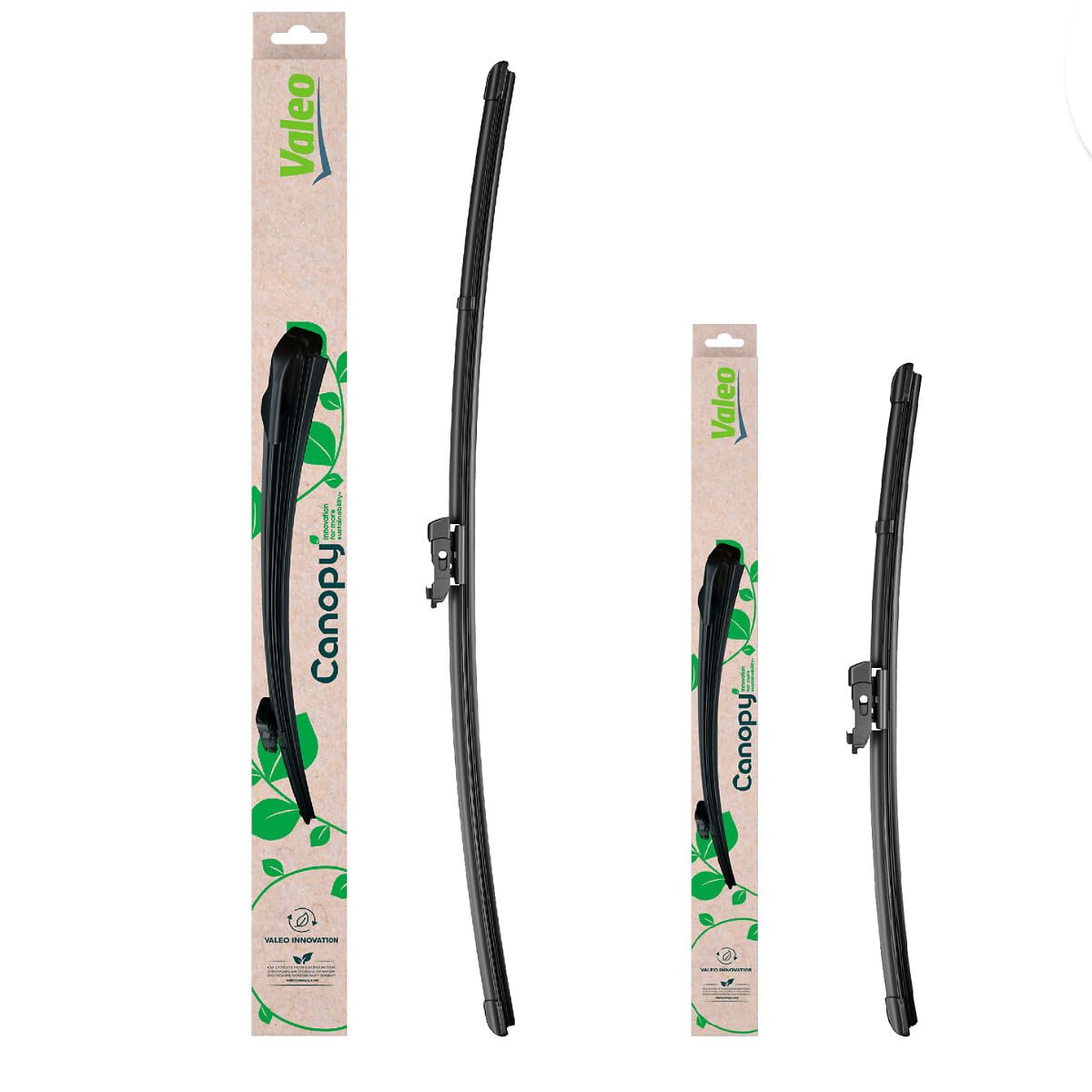 VALEO CANOPY Limpiaparabrisas - Kit De Escobillas Limpiaparabrisas Planas Hechas Con Materiales Naturales Y Reciclados CAN76+CAN46 - Frontales - Longitudes: 600mm+475mm - (Paquete de 2)