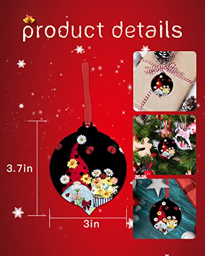 Christmas Ornaments Xmas Tree Decorations, Ladybug Gnome With Daisy Christmas Ornaments 2022 Set Of 10 Shatterproof, Rustic Blooming Floral Black Hanging Ornament For Family/Friends #TOP4