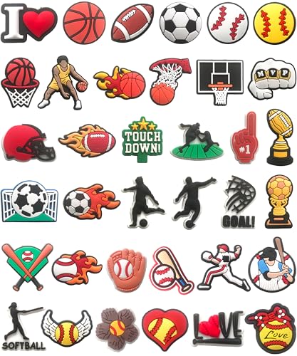 Mowzury Sports Balls Shoe Charms for Boys Basketball Soccer Football Baseball Softball Hockey Shoe Decorations for Bracelet Clog Cute Pins Accessories for Kids Teens Men Adults Party Favors Gift