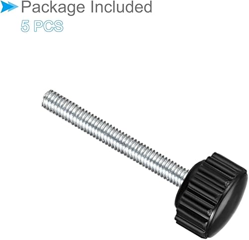 Miniatura 5 de Perillas de sujeción moleteadas, rosca macho M4 x 1.378 in, cabeza de 0.630 in, pomos de plástico termoestable para tornillo de pulgar negro