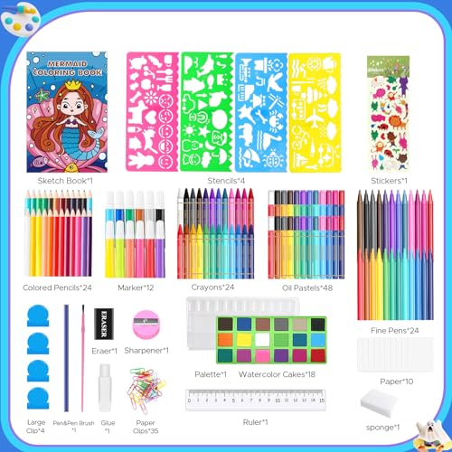 TCJJ 208Pcs Mermaid Art Set for Kids Girls Drawing Set including Mermaid Coloring Book,Oil Pastels, Crayons - Image 2