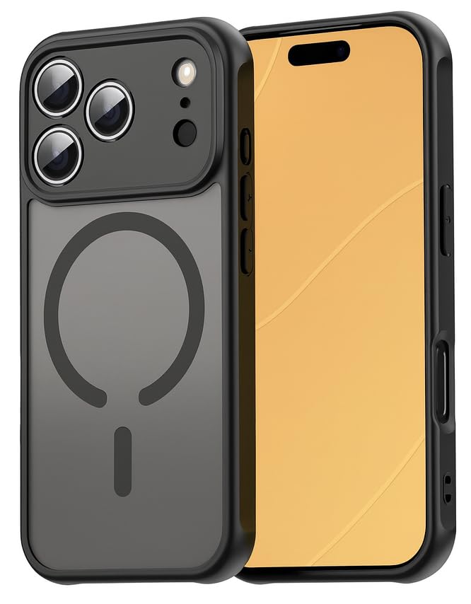 Magnetic Frosted Matte Case for iPhone 17 Pro Max, Hard PC+TPU (Translucent Black with MagSafe, iPhone 17 Pro Max)