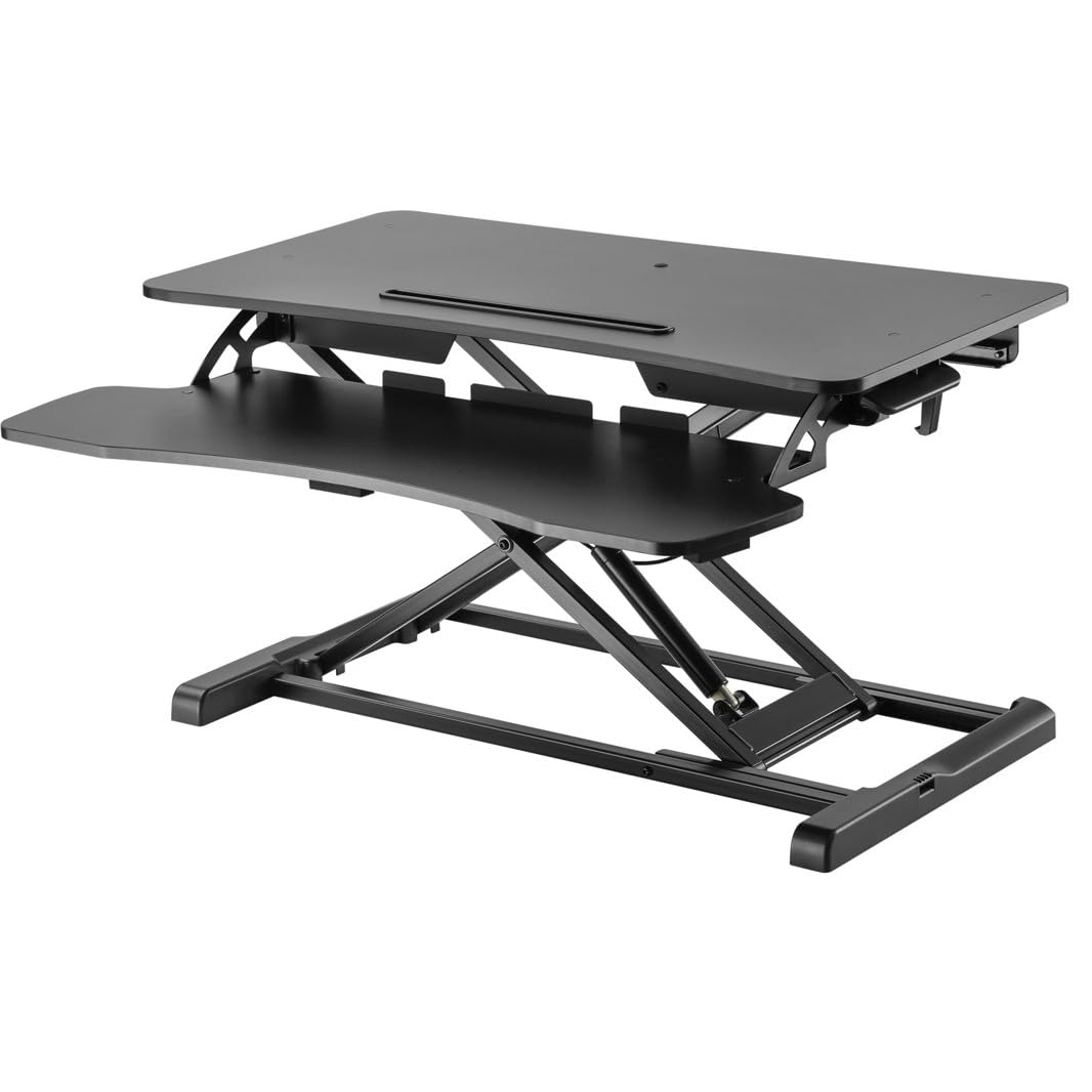 Properav Black Stand Up Desk Converter Two Tier Worktop Gas Spring Lift Vari
