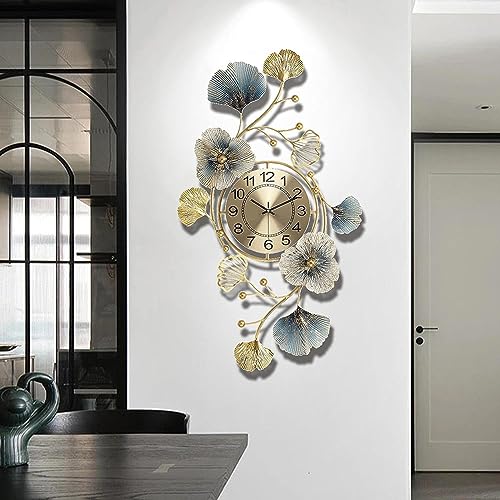 Décoration murale en métal feuilles de Ginkgo dorées 3D avec horloge