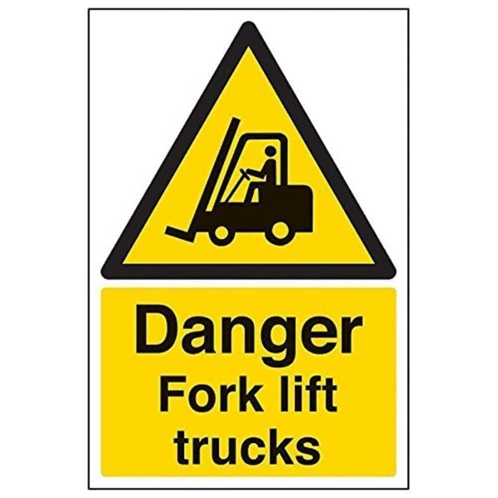 V Safety Danger Fork Lift Trucks Warning Sign - 300mm x 400mm - 2mm Rigid Plastic